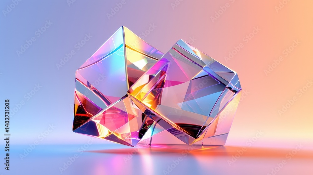 Aufkleber abstract crystal shapes with reflective surfaces on colorful background. modern art and design conce