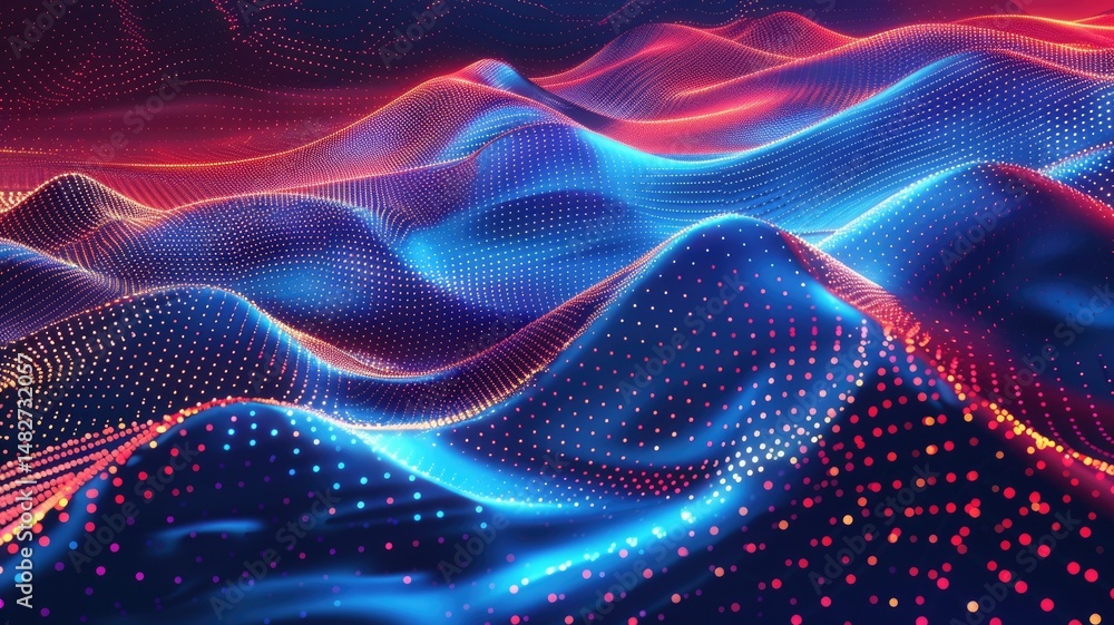 Aufkleber swirling picture of red ray and blue light sparkling particles scattered across a space background, 