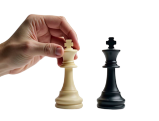 Player defeating his opponent and winning at chess challenge. A metaphor for smart decision-making and business strategy