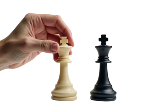 Player defeating his opponent and winning at chess challenge. A metaphor for smart decision-making and business strategy