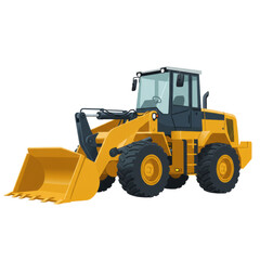 Fototapeta premium Vibrant yellow loader with intricate mechanical details against dark background