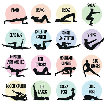 Female core training gym poses silhouette