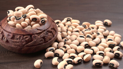 Uncooked black eyed peas. Health food concept.
