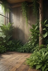 Obraz premium Earthy tones, lush greenery, wood textures, natural light , growth, natural, brown