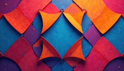 Fototapeta premium Symmetrical grid of overlapping circles & squares, illustration, background, square