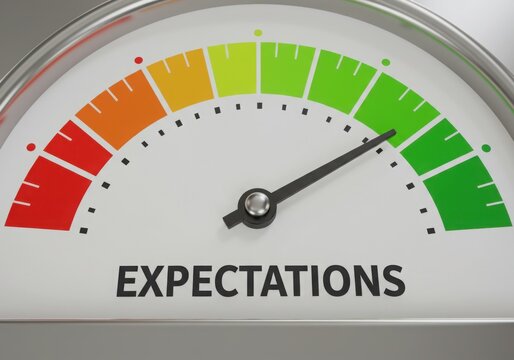 Expectations gauge with needle pointing towards the green satisfactory zone