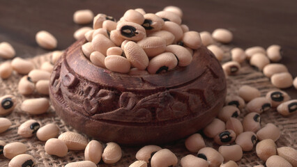 Uncooked black eyed peas. Health food concept.