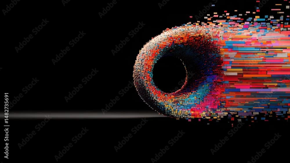 Aufkleber digital vortex: an eye-catching visual of a dynamic tunnel of multicolored particles, showcasing a m