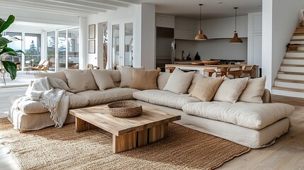Modern, light-filled living room with comfortable sectional sofa