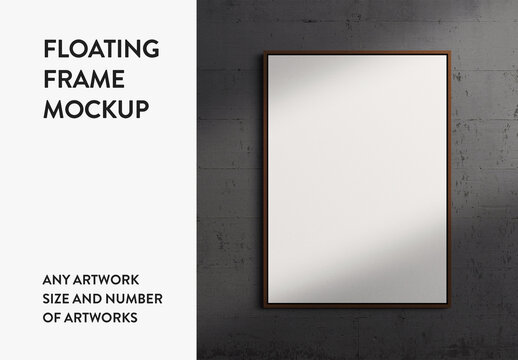 Floating Frame Print Canvas Any Size Interior Wall Art Poster Room Mockup Template
