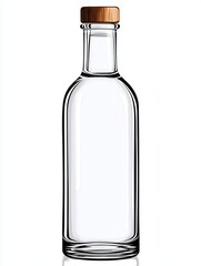 Clear Glass Bottle with Wooden Cork Top on White Background