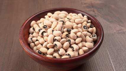 Uncooked black eyed peas. Health food concept.
