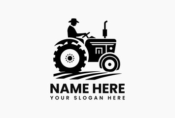 Simple black and white silhouette of a vintage tractor with large wheels on a clean white background. Agriculture concept © vectorvovdesign