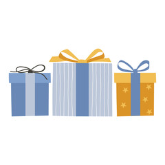 Birthday gifts box cartoon. Birthday party. Invitation, sticker, greeting card
