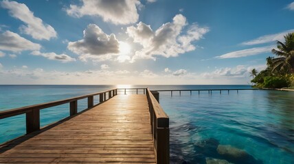 Fototapeta premium Tropical beach pier ocean view summer vacation travel destination photo