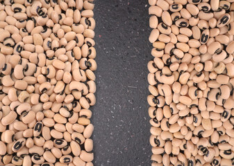 Uncooked black eyed peas. Health food concept.