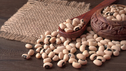 Uncooked black eyed peas. Health food concept.