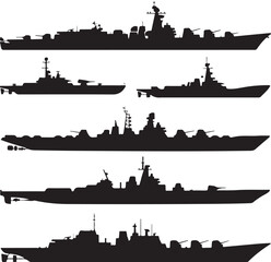 Obraz premium Classic Sailing Ship SilhouetteModern Cruise Liner Vector DesignCargo Ship at Sea SilhouettePirate Ship with Sails Silhouette ArtShip on Ocean Waves Vector Scene