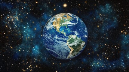 global-themed background with images of continents arranged in a circular layout, surrounded by stars.