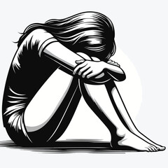 woman is frustrated sitting while hugging her knees