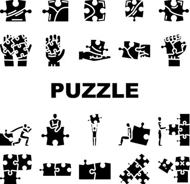 puzzle game jigsaw riddle icons set vector