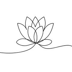 Minimalist single continuous line drawing of a Lotus flower on white background