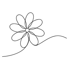 Minimalist single line drawing of a flower with flowing stem on white