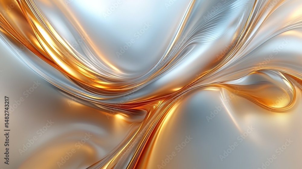 Poster flowing gold and silver textures abstract background digital art smooth surface close-up view visual