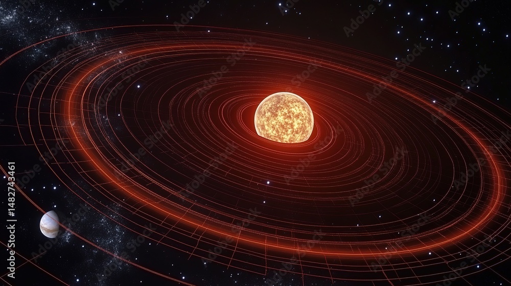 Poster exploring celestial dynamics the sun and its orbiting planets outer space digital art cosmic environ