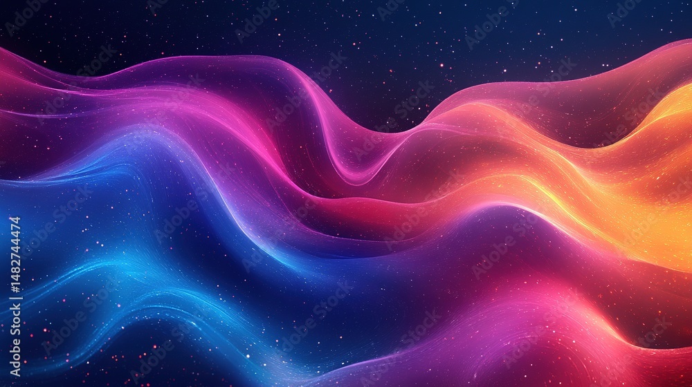 Poster dynamic color waves abstract background digital art vibrant environment wide view motion concept for