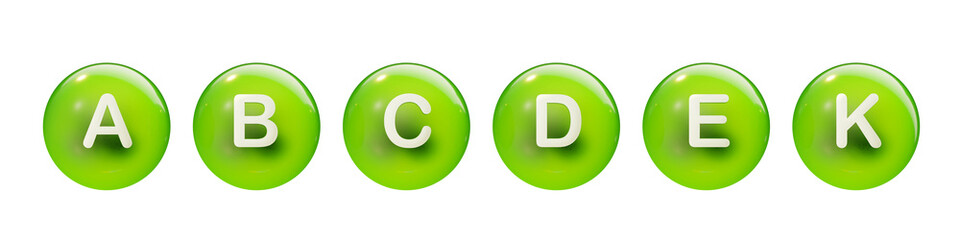 Assortment of children's vitamins in green, grape berry–like jelly capsules. Isolated on transparent background. Idea of multivitamins for children. 3D illustration.