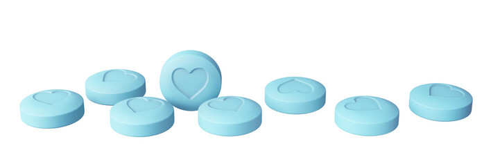 Blue tablets for male potency isolated on transparent background. Conceptual design of pills for male sexual health. 3d illustration