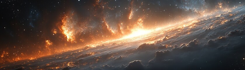 Explosive cosmic event deep space digital art nebula wide-angle stellar phenomenon