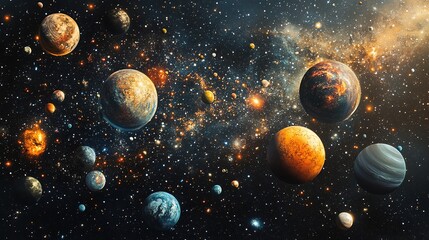 Exploring celestial bodies outer space digital art cosmic landscape bird's eye view universe wonders