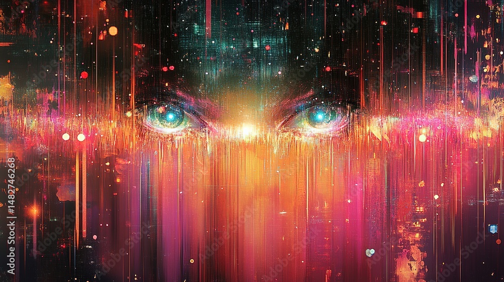 Poster visualizing digital reality abstract eyes conceptual art futuristic environment surreal perspective