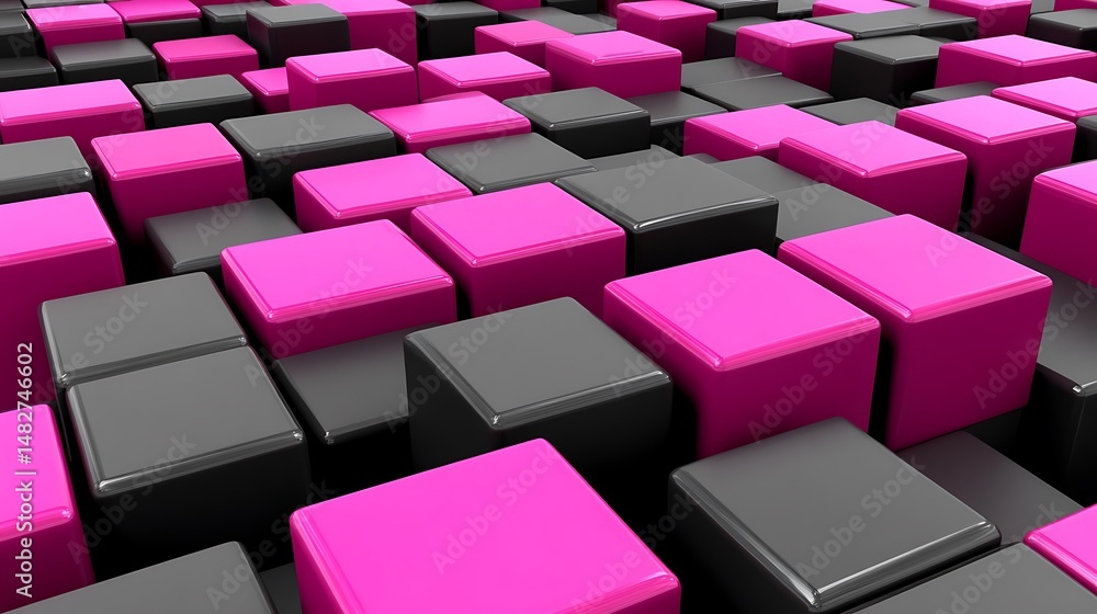 Poster abstract image displaying a pattern of grey and pink cubes