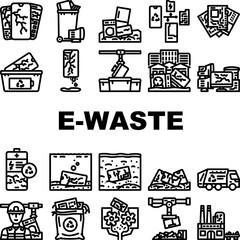 Fototapeta premium e waste pollution recycling icons set vector