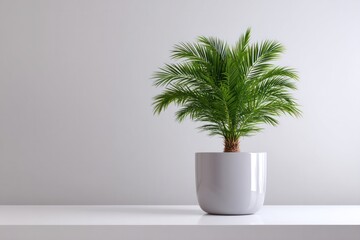 Obraz premium A lone palm tree in a sleek, minimalist pot showcasing the lush