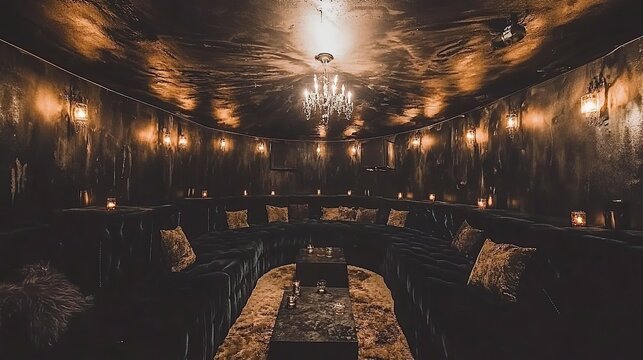 Luxurious Velvet Lounge, Dark Room, City Club, Relaxation