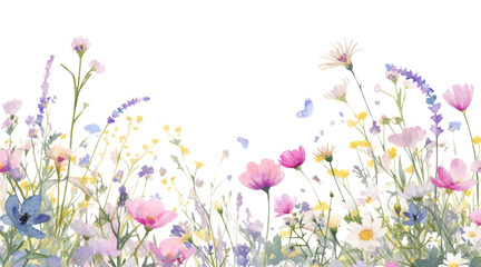 PNG Wild flowers border art illustration watercolor.