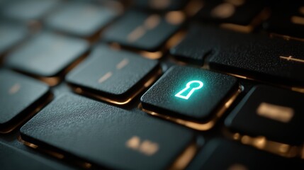 A digital key glows on a computer screen as a user enters a secure password for accessing sensitive data