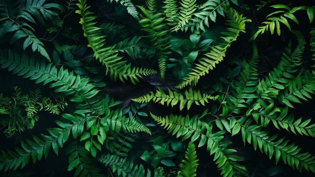 Rich and bright green fern fronds reaching out to establish a swirling natural design backdrop.