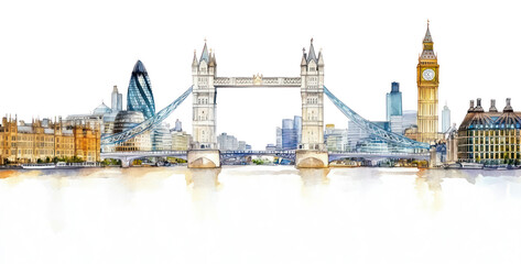 PNG London city watercolor cityscape landmarks.