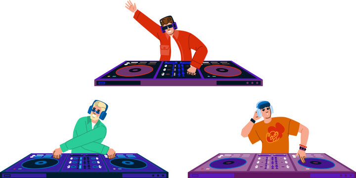 music dj man character turntable vector
