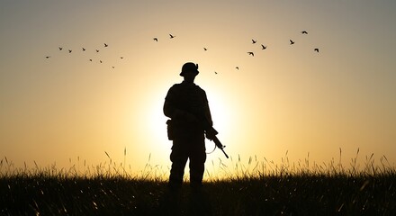 Silhouette of Soldier at Sunset