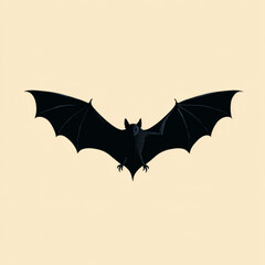 Fototapeta premium A striking illustration of a black bat with its wings fully extended, isolated on a pale background.