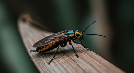 Fototapeta premium Vibrant Insect on Leaf Macro Photography