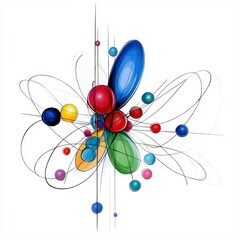 Abstract Colorful Spheres and Elliptical Shapes Connected by Lines