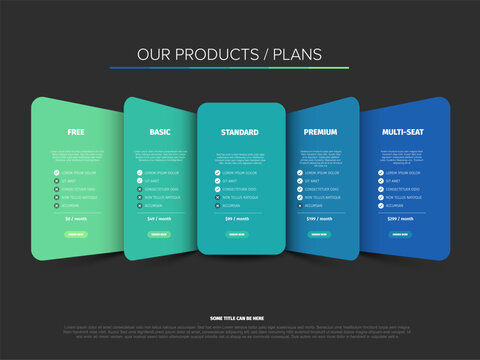A modern website pricing table template displays product service plans comparison. This clear pricing table template helps choose the best subscription plan option.