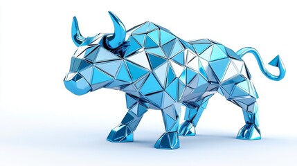Obraz premium Abstract Light Blue Polygonal Bull 3D Render